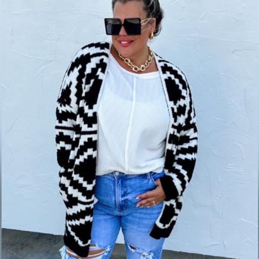 Reversible Black Aztec Sweater Cardigan